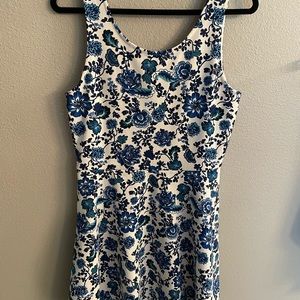 White and blue floral skater dress